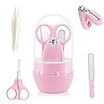 GLUNÂ® Baby Care Set, Capsule Shape Pack, 4-in-1 (Anti-Pinch Nail Clipper, Scissor, Nail File, Tweezer) Cute Pink Colour Baby Manicure Set for Newborn, Infant & Toddler