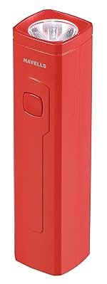 Havells Colorix Rechargeable Pocket Torch | SOS Mode | Rechargeable Li-ion Battery | Thread Strap for Easy Carrying | Type-C Charging| Red