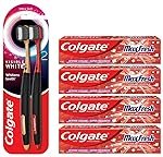 Colgate MaxFresh Bad Breath Toothpaste & Visible White O2 Toothbrush, Red Gel Paste With Menthol For Super Fresh Breath, Spicy Fresh, 600g (150g x 4), 2pcs