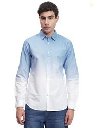 Highlander Men'ss Ombre Shirt | Blue & White | Full Sleeves | Modern G