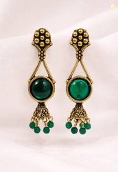 Evraa jewels Kundan Style (Kashmiri)Emerald Drop Earrings Alloy Drop..