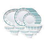 Larah by Borosil – Tiara Series, Royal Jade, 27 Pcs, Opalware Dinner Set, White