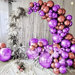 Just Party 25Pcs Rose Gold & 25Pcs Purple Metallic Chrome Balloons wit
