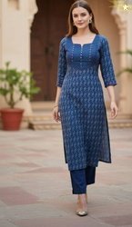 Fem Fashions Women Embroidered Khadi Cotton Straight Kurta