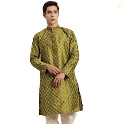 SOJANYA Men's Silk Blend Geometric Regular Kurta