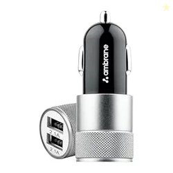 Ambrane 12W Fast Car Charger, Dual USB Output, Multi-Layer Protection,