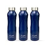 SOLARA Stainless Steel Water Bottle 1 Litre (Pack of 3), Dark Blue, Leak Proof, Single walled, Home & Kitchen Bottle, Gym Bottle, Treking Bottle, Travel Bottles