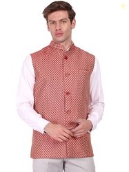 SKAVIJ Men's Indian Dupion Silk Sleeve Less Festive Nehru Jacket Waist