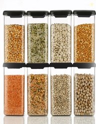 4 SACRED Plastic Grocery Container  - 1500 ml (Pack of 8, Black)