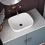Table Top Ceramic Wash Basin For Bathroom | Rectangular Counter Top Bathroom Sink, Premium Glossy White Above Counter Vanity Basin, Modern Design (18 x 13 x 5 Inch)