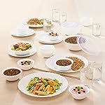 Larah By Borosil Brand Logo Silk Series Opalware Dinner Set with Glasses, 35 Pcs for Family of 6, Microwave & Dishwasher Safe, Bone-Ash Free, Crockery Set for Dining & Gifting, Plates & Bowls, White