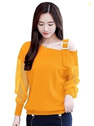 Women's One Side Off Shoulder Top (Large, YELLOW)