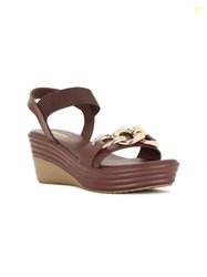 Bata Embellished Open Toe Wedge Heels