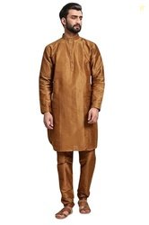 SKAVIJ Men's Art Silk Solid Kurta Pyjama Set Festive Woven Design 2-Pi