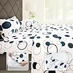Story@Home Elastic Fitted Bedsheet for Queen size bed | 186 TC | White & Blue | Elastic Fitted Queen Size Bedsheet with 2 Pillow Covers | Cotton | Circles (152×182 cm) Perfect for Home Decor & gifting