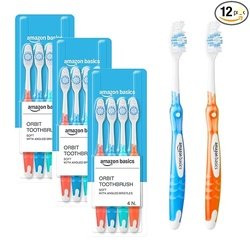 Amazon Basics Orbit Toothbrush for Adults, Multicolour | 12-Count (4