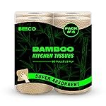 Beco Bamboo -2 Ply Kitchen Tissue/Towel Roll | 240 Pulls (60 pulls x 4 Rolls) | 100% Eco-Friendly – Pure Bamboo Pulp |Soft & Super Absorbent | Food Safe & Chemical Free Tissue Papers