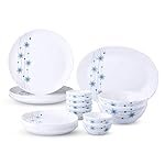 Larah by Borosil – Moon Series, Bluebell 21 Pieces Opalware Dinner Set, White
