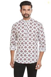 BE ACTIVE Men's Printed Cotton Blend Short Kurta with Mandarin Collar