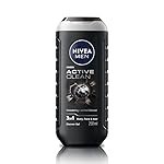 NIVEA Men Body Wash, Active Clean with Active Charcoal, Shower Gel for Body, Face & Hair, 250 ml