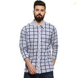 Campus Sutra Men Navy Blue Checkered Collared Shirt Button Up for Casu
