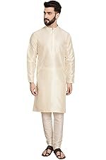 SKAVIJ Men’s Art Silk Solid Kurta Pyjama Set Festive Woven Design 2-Piece Ethnic Dress