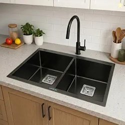 ARQUIN Double Bowl Kitchen Sink 45x20x10 Inch 304 Stainless Steel Blac