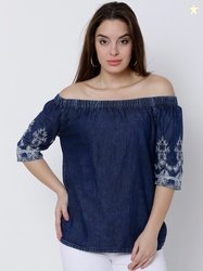 Tokyo Talkies Women Navy Blue Solid Pure Cotton Top
