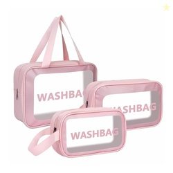 Gowloz Pink PVC Transparent Toiletry Wash Bag Combo Set of 3  Waterpro