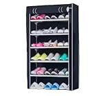 Compact 6-Layer Shoe Rack Stand with Plastic Pipe Construction Dust Proof Cover for Home Use Black