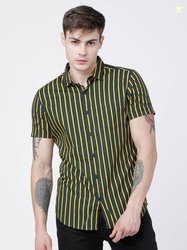 HIGHLANDER Men Slim Fit Striped Cut Away Collar Casual Shirt