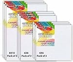 Variety Canvas Cotton Canvas Board Medium Grain 8 X 10, 6X8, 6X6 Combo Pack of 9, White Color