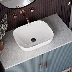 BATHBELLA Table Top Ceramic Wash Basin For Bathroom | Rectangular Coun
