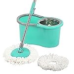Urbane Home Plastic Spin Mop with Stainless Steel Wringer | Big Bucket Moppers for Cleaning Floor, 2 Refills | 360Â° Floor Cleaner Mopping Set for Home & Office | Pocha Stick – (Mint Green)