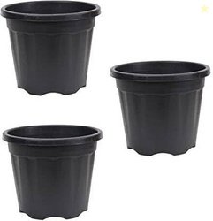 Set of 3 Black Plastic Plant Pots  10 Inch Round Flower Pots with Drai
