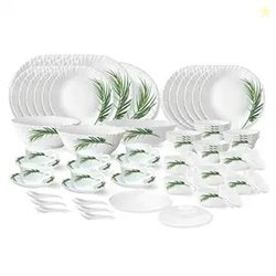 Larah by Borosil Crescent Fluted Series Opalware Dinner Set | 66 Piece