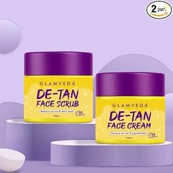 Glamveda De-Tan Combo Face Scrub & Face Cream Mask | Instant Tan Remov