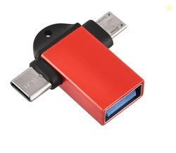 JGD Products 2 in 1 (Red) OTG Adapter Micro USB+USB Type C to USB Fema