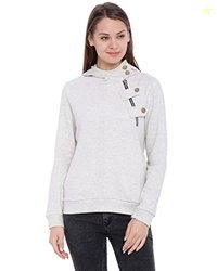 Campus Sutra Women's Cream High Neck Side Button Hoodie(AW16_HSZIPBT_W
