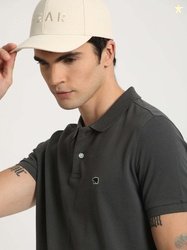 THE BEAR HOUSE Men Solid Polo Neck Pure Cotton Grey T-Shirt