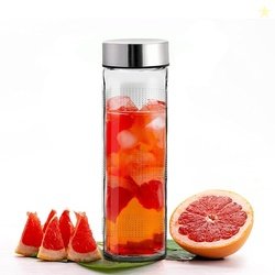 Vasukie Glass Water Bottles, Glass Fridge Water Bottle with Steel Cap,