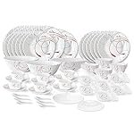 Larah by Borosil Boro Fluted Series Opalware Dinner Set | 66 Pieces for Family of 6 | Microwave & Dishwasher Safe | Bone-Ash Free | Crockery Set for Dining & Gifting | Plates & Bowls | White