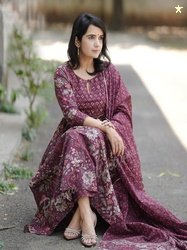 PARTHVI Floral Printed Key-Hole Neck Pure Cotton Anarkali Kurta With T