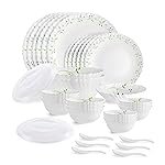 CELLO Tropical Lagoon Dazzle Series Opalware Dinner Set of 35 Pieces For Family of 6 | Bone-Ash Free & Leadfree Opal Glass, Microwave & Dishwasher Safe Plates & Bowls Crockery Set For Dining & Gifting