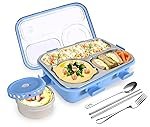 TEC TAVAKKAL Lunch Box 3 Compartment Leak-Proof BPA Free Stainless Steel, Lunch Box for Kids, Lunch Box for School & Office with a Fork, a Spoon and a Pair of Chopsticks (Blue), 750 ml
