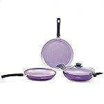 Wonderchef Valencia Non-Stick 4 Pc Cookware Set for Kitchen, Fry Pan 24cm, Kadhai with Glass Lid 24cm, Dosa Tawa 28cm, Non-Toxic PFOA Free, Gas Stove & Induction Friendly, 2-Yr Warranty, Purple