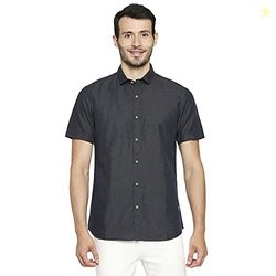 HammerSmith Men's Casual Millennium Fit Shirt (HSCSM055_Coal Black XL)