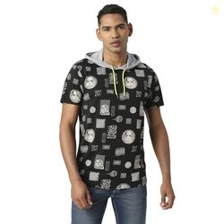 Pepe Jeans YODA SW Star War Allover Printed T-Shit with Hoodie, Black,
