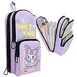 FunBlast Pencils Cases for Girls, Large Capacity Hangable Triple Layer Canvas Pencil Case, Cute Cartoon for Girls, Kawaii Pencil Case (Purple-B)