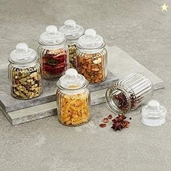 S1Store Glass Cookie Jar  - 300 ml (Pack of 6, Clear)